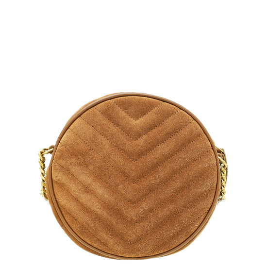 YSL Brown Monogram Vinyle Suede Circle Crossbody Bag