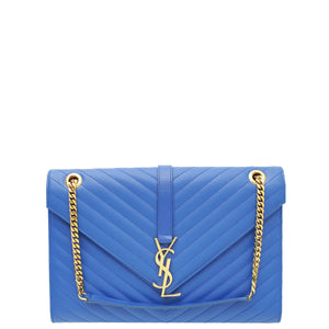 حقيبة كبيرة من YSL باللون الأزرق الملكي Monogram Chevron 