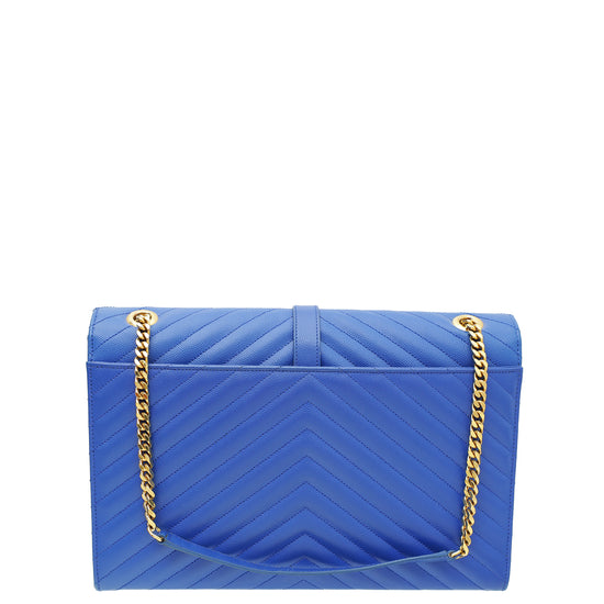 YSL Royal Blue Monogram Chevron Large Satchel Bag