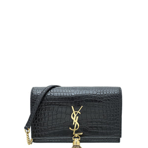 YSL محفظة شرابة منقوشة باللون الأسود من YSL على سلسلة 