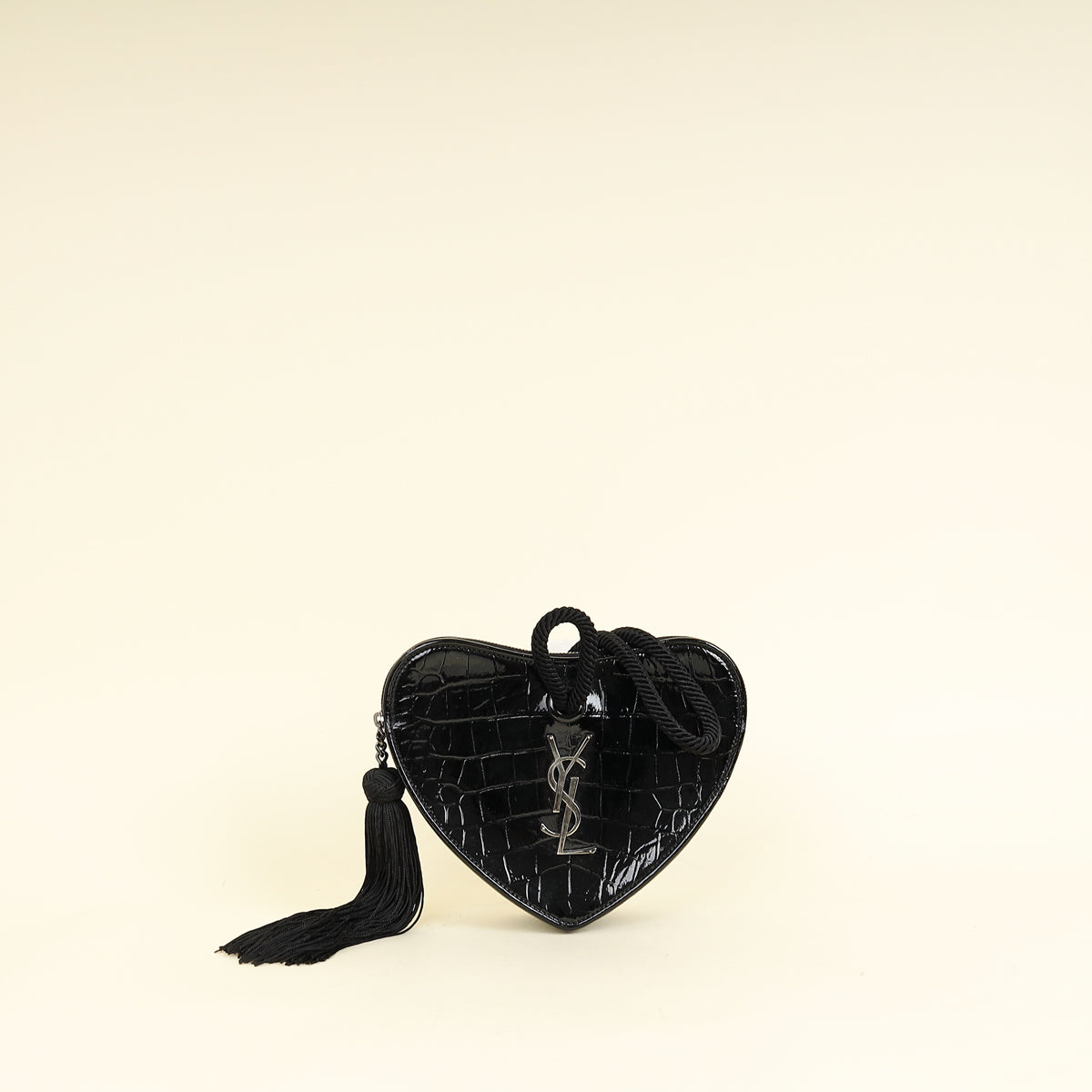 YSL Black Crocodile Embossed Heart Tassel Clutch-YSL-THE CLOSET