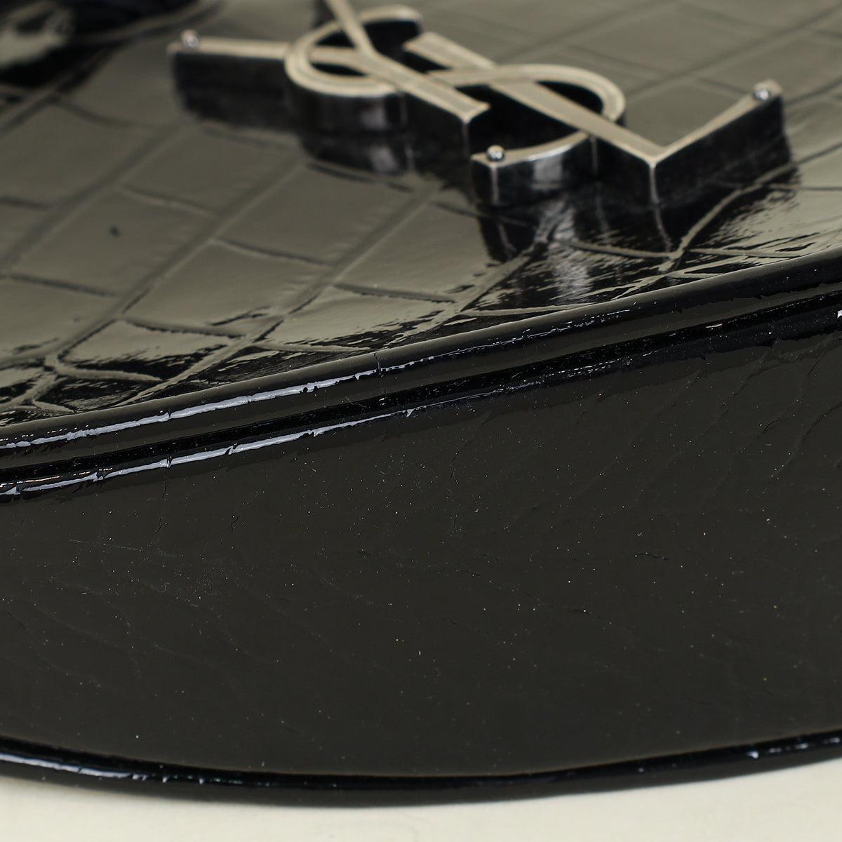 YSL Black Crocodile Embossed Heart Tassel Clutch-YSL-THE CLOSET