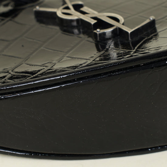 YSL Black Crocodile Embossed Heart Tassel Clutch-YSL-THE CLOSET