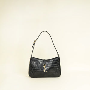 YSL Black Le 5 A 7 Croco Embossed Bag