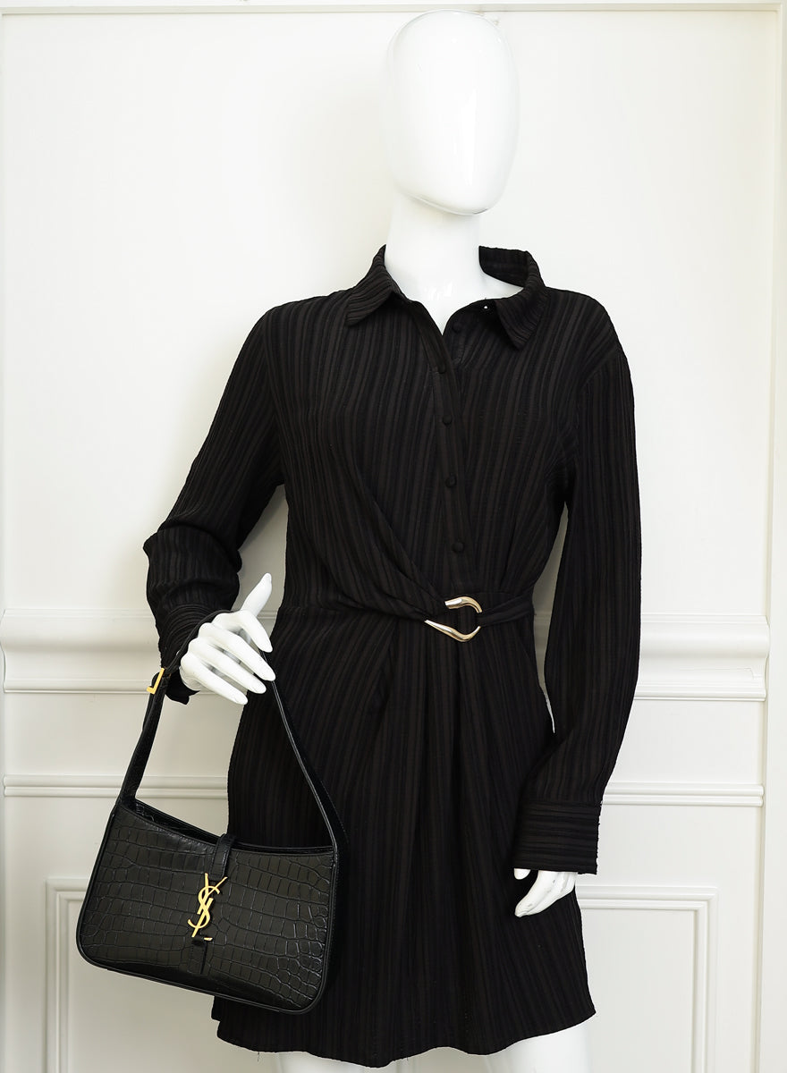 YSL Black Le 5 A 7 Croco Embossed Bag