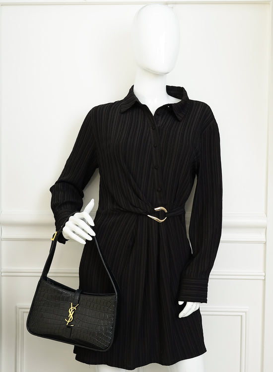 YSL Black Le 5 A 7 Croco Embossed Bag