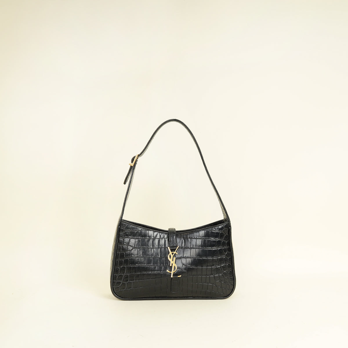 YSL Black Le 5 A 7 Croco Embossed Bag