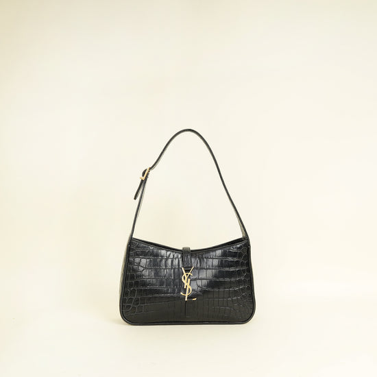YSL Black Le 5 A 7 Croco Embossed Bag