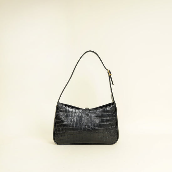 YSL Black Le 5 A 7 Croco Embossed Bag