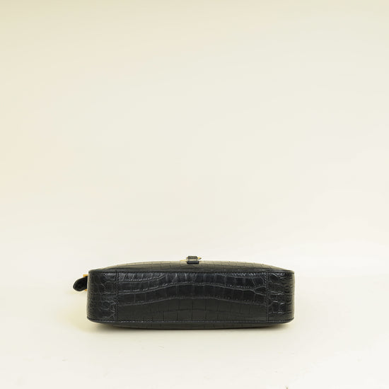 YSL Black Le 5 A 7 Croco Embossed Bag