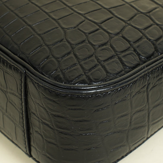 YSL Black Le 5 A 7 Croco Embossed Bag