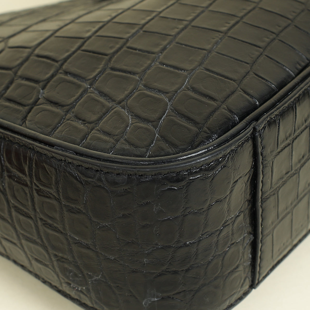 YSL Black Le 5 A 7 Croco Embossed Bag