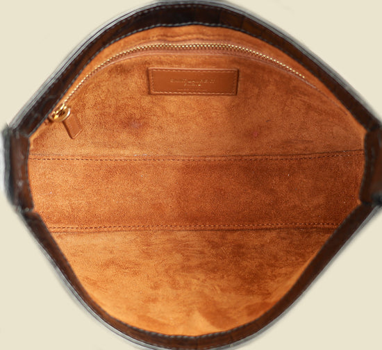 YSL Black Le 5 A 7 Croco Embossed Bag