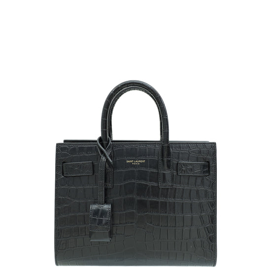 YSL Black Croco Embossed Sac De Jour Nano Bag