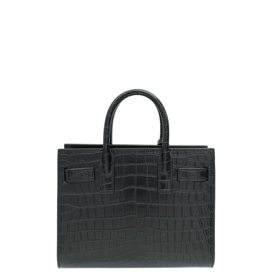 YSL Black Croco Embossed Sac De Jour Nano Bag