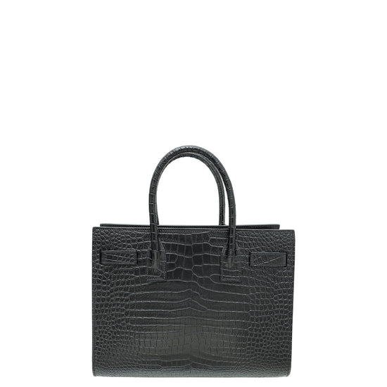 YSL Black Croco Embossed Sac De Jour Baby Bag