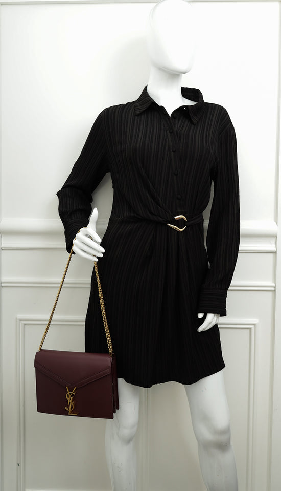 YSL Burgundy Cassandra Medium Flap Shoulder Bag-YSL-THE CLOSET