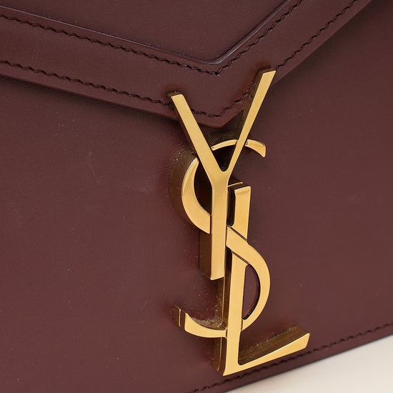 YSL Burgundy Cassandra Medium Flap Shoulder Bag-YSL-THE CLOSET
