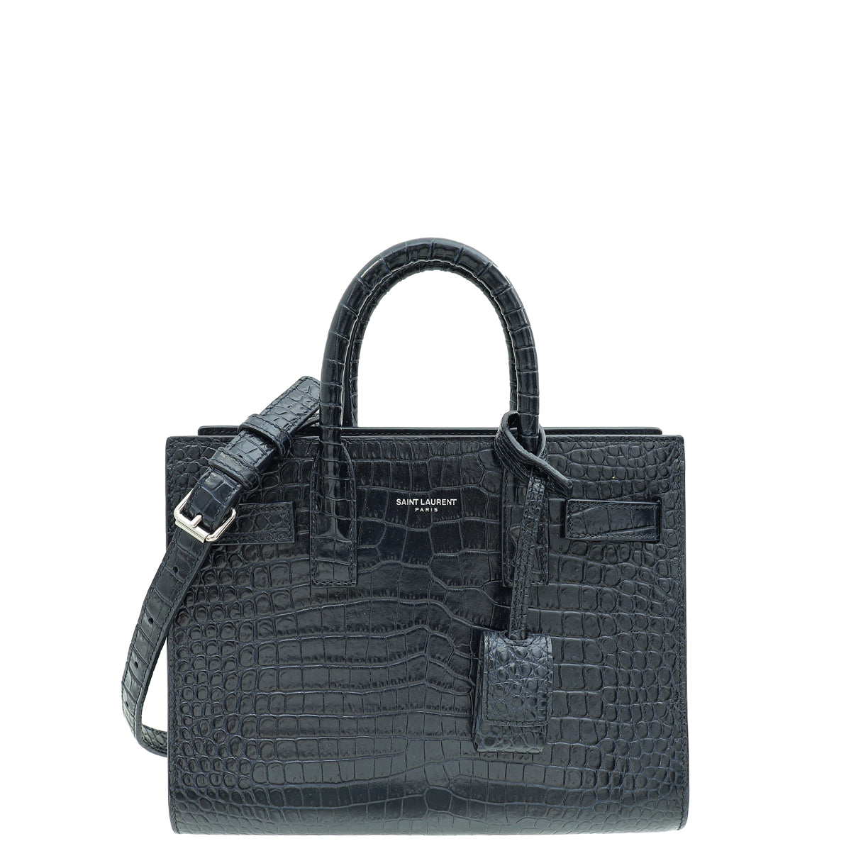 YSL Indigo Blue Sac De Jour Nano Croco Embossed Bag-YSL-THE CLOSET
