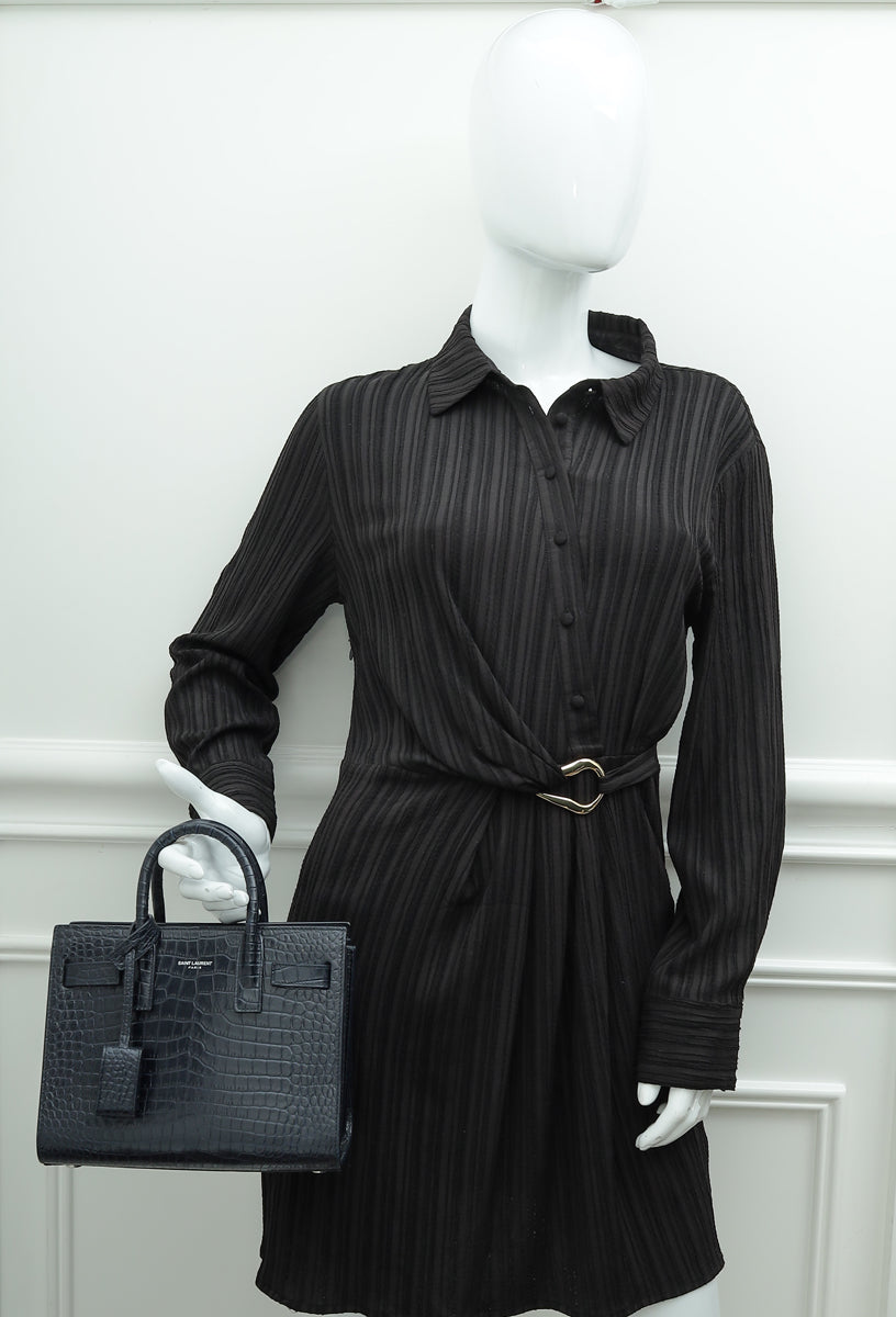 YSL Indigo Blue Sac De Jour Nano Croco Embossed Bag-YSL-THE CLOSET