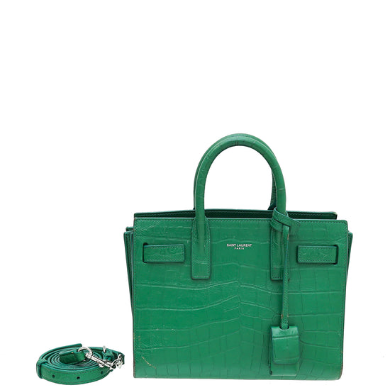 Saint Laurent Baby Sac De Jour Croc-embossed Tote Bag In Green