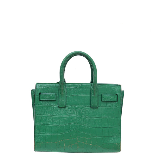 YSL Green Croco Embossed Sac De Jour Nano Bag