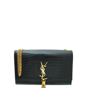 YSL حقيبة كروس متوسطة الحجم منقوشة باللون الأسود من YSL 