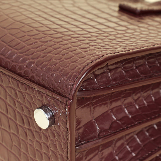 YSL Burgundy Croco Embossed Sac De Jour Nano Bag