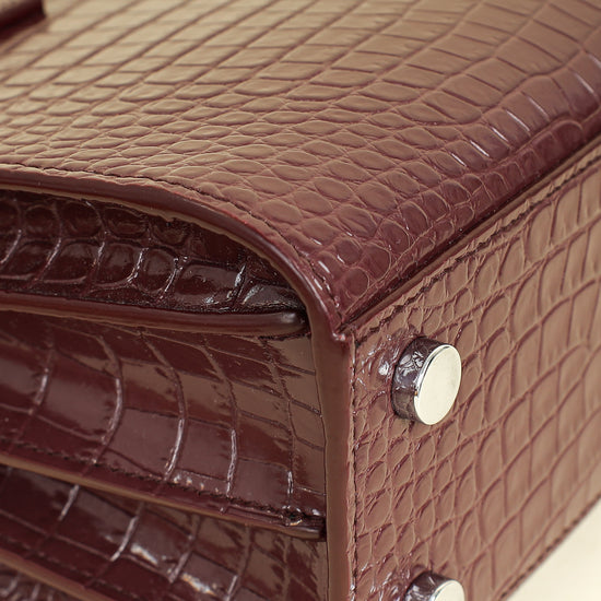 YSL Burgundy Croco Embossed Sac De Jour Nano Bag