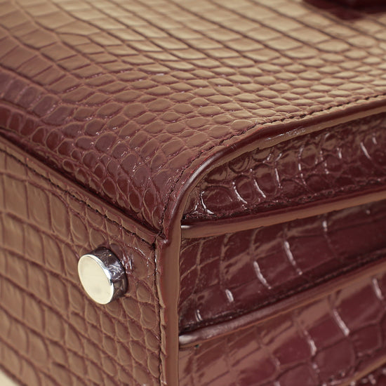 YSL Burgundy Croco Embossed Sac De Jour Nano Bag