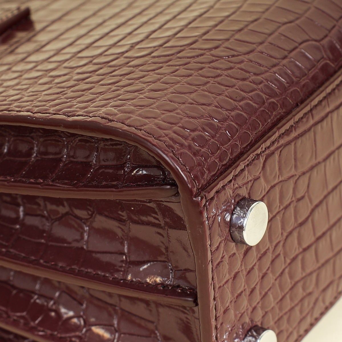 YSL Burgundy Croco Embossed Sac De Jour Nano Bag