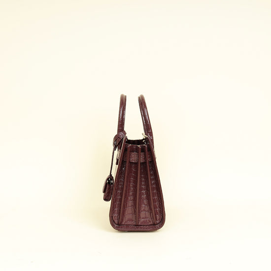 YSL Burgundy Croco Embossed Sac De Jour Nano Bag