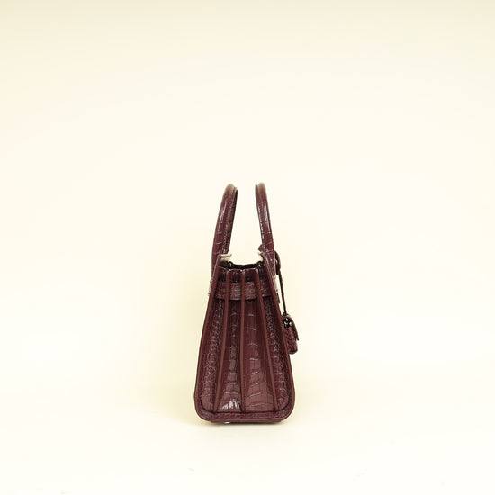 YSL Burgundy Croco Embossed Sac De Jour Nano Bag