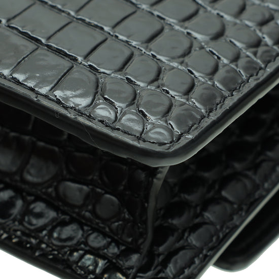 YSL Black Croco Embossed Sunset Chain Wallet