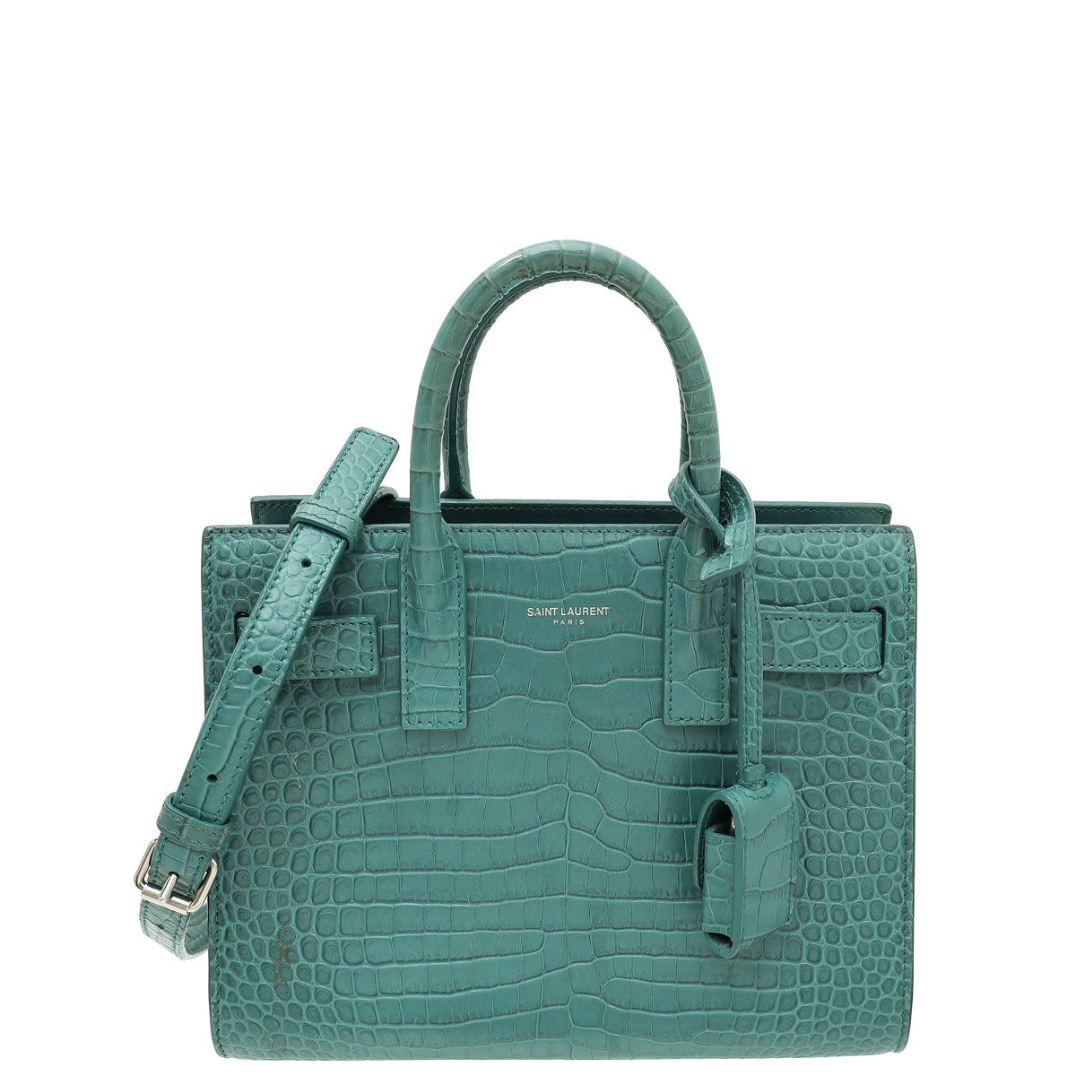 YSL Light Pine Green Croco Embossed Sac De Jour Nano Bag-YSL-THE CLOSET