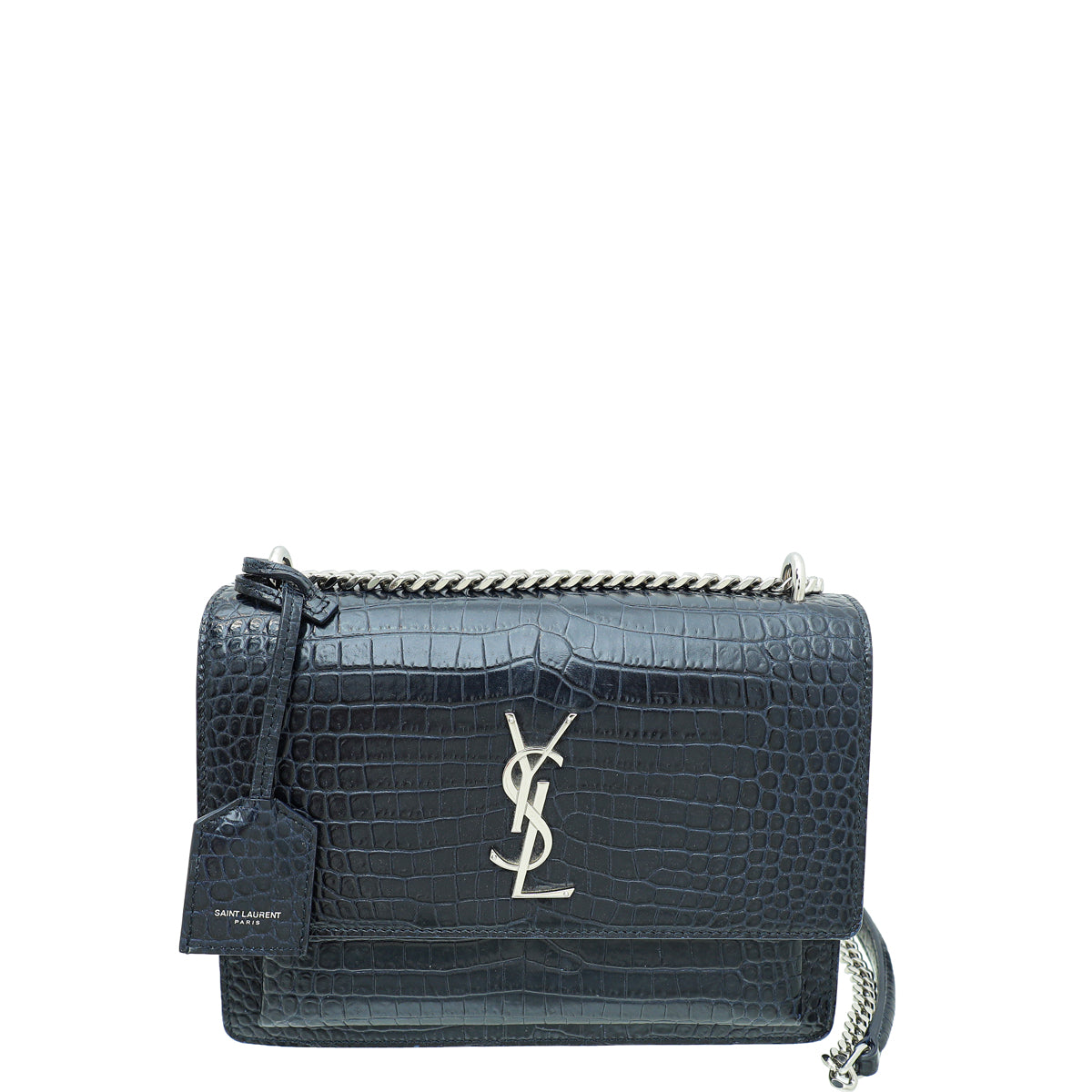 YSL Navy Blue Sunset Croco Embossed Medium Bag-YSL-THE CLOSET