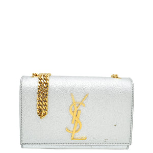 حقيبة كتف صغيرة من YSL باللون الفضي المعدني 