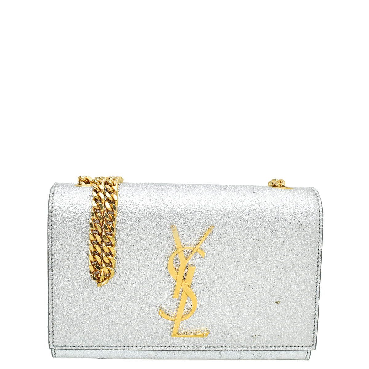 YSL Metallic Silver Monogram Kate Mini Shoulder Bag THE CLOSET