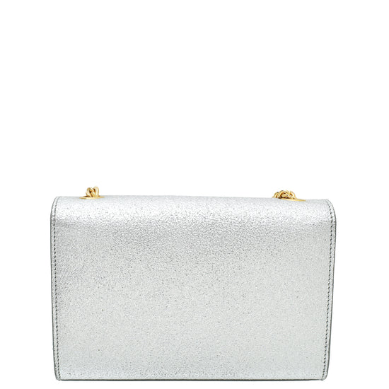 YSL Metallic Silver Monogram Kate Mini Shoulder Bag