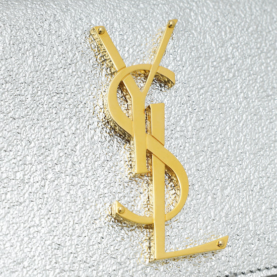 YSL Metallic Silver Monogram Kate Mini Shoulder Bag