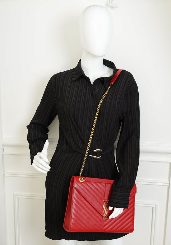 YSL Red Monogram Envelope Satchel Large Bag