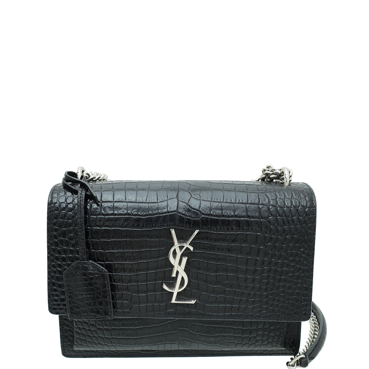 YSL Black Croco Embossed Sunset Medium Bag-YSL-THE CLOSET
