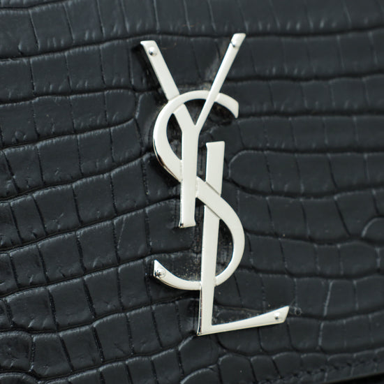 YSL Black Croco Embossed Sunset Medium Bag