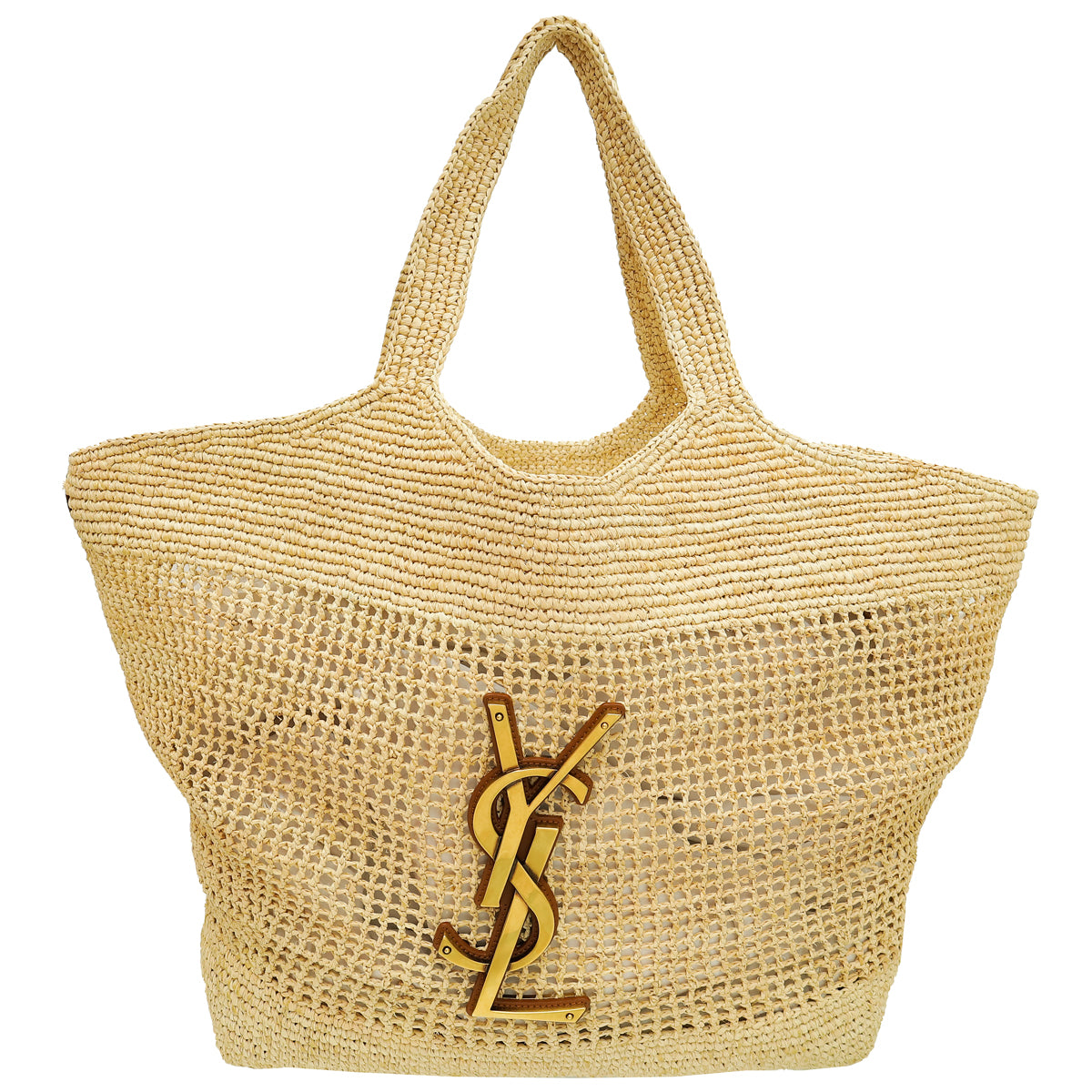 YSL Bicolor Icare Raffia Maxi Shopping Tote Bag-YSL-THE CLOSET