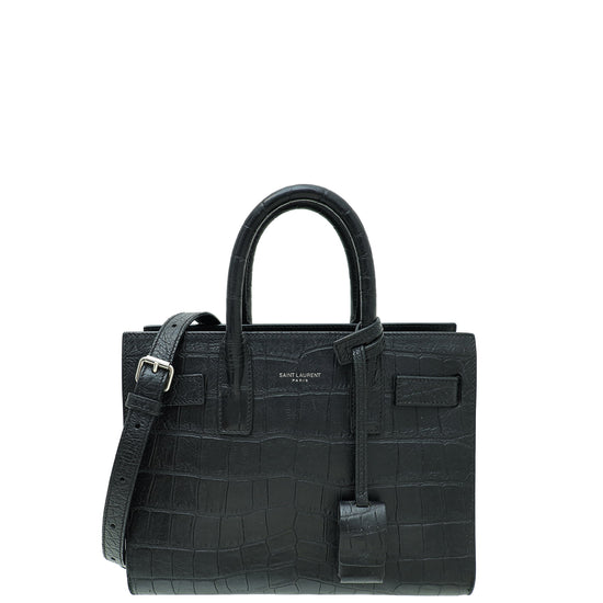 YSL Black Croco Embossed Sac De Jour Nano Bag