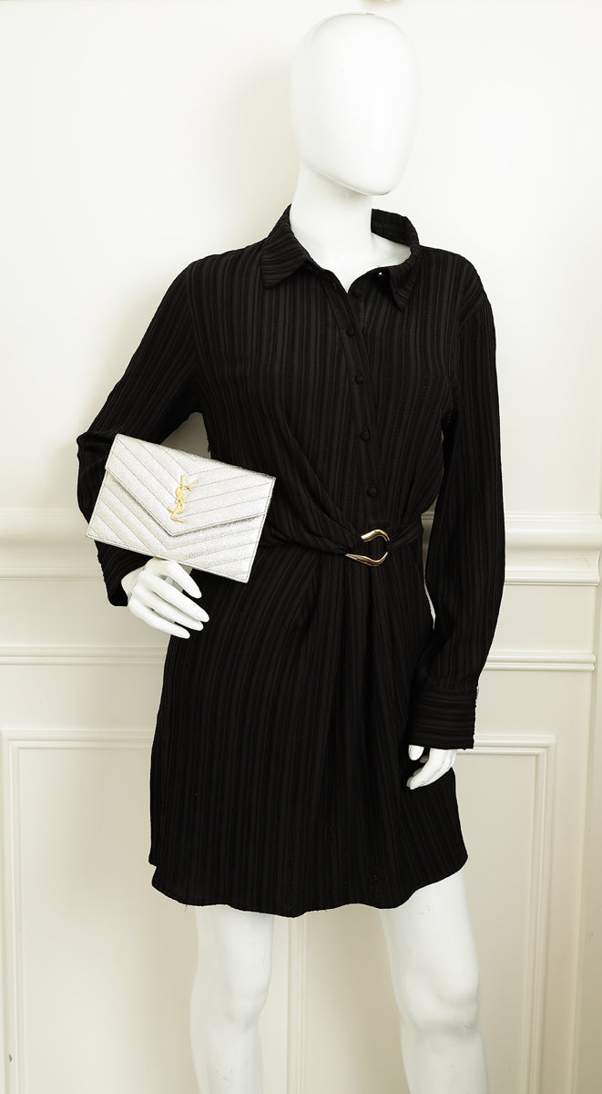 YSL Metallic Gold Monogram Chevron Envelope Chain Wallet-YSL-THE CLOSET