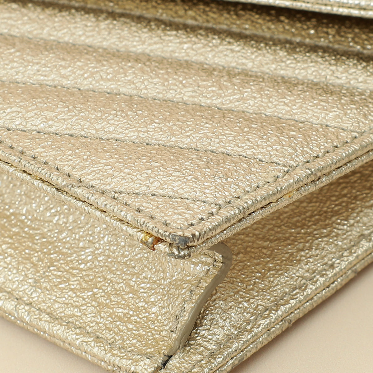 YSL Metallic Gold Monogram Chevron Envelope Chain Wallet-YSL-THE CLOSET