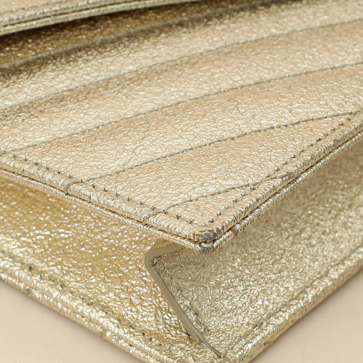 YSL Metallic Gold Monogram Chevron Envelope Chain Wallet-YSL-THE CLOSET