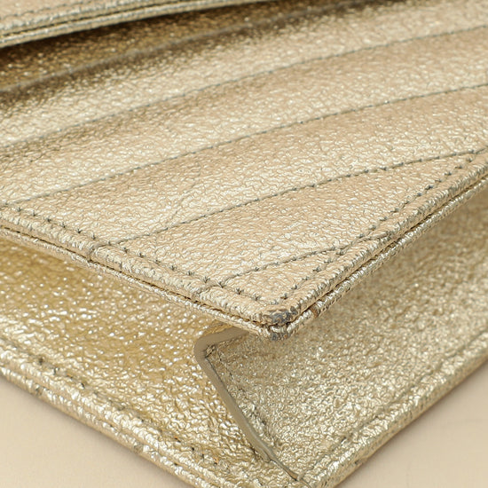 YSL Metallic Gold Monogram Chevron Envelope Chain Wallet-YSL-THE CLOSET
