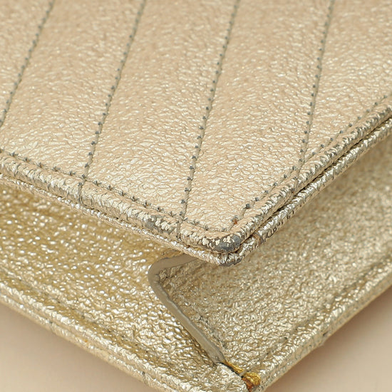 YSL Metallic Gold Monogram Chevron Envelope Chain Wallet-YSL-THE CLOSET
